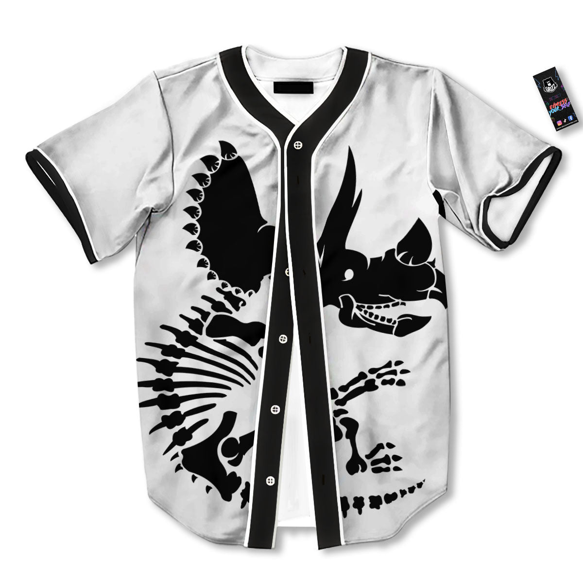 Fossil Dinosaur Monochrome Print Baseball Jersey-grizzshop