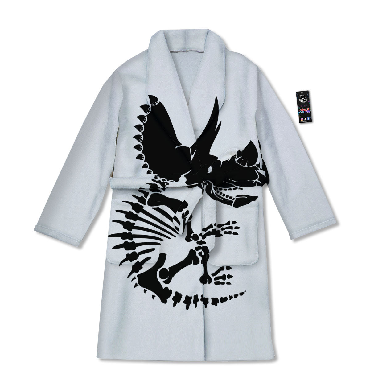 Fossil Dinosaur Monochrome Print Bathrobe-grizzshop