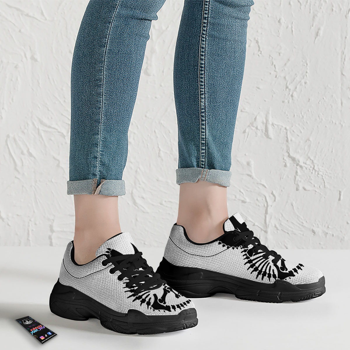 Fossil Dinosaur Monochrome Print Black Chunky Shoes-grizzshop