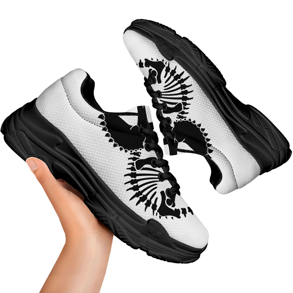 Fossil Dinosaur Monochrome Print Black Chunky Shoes-grizzshop