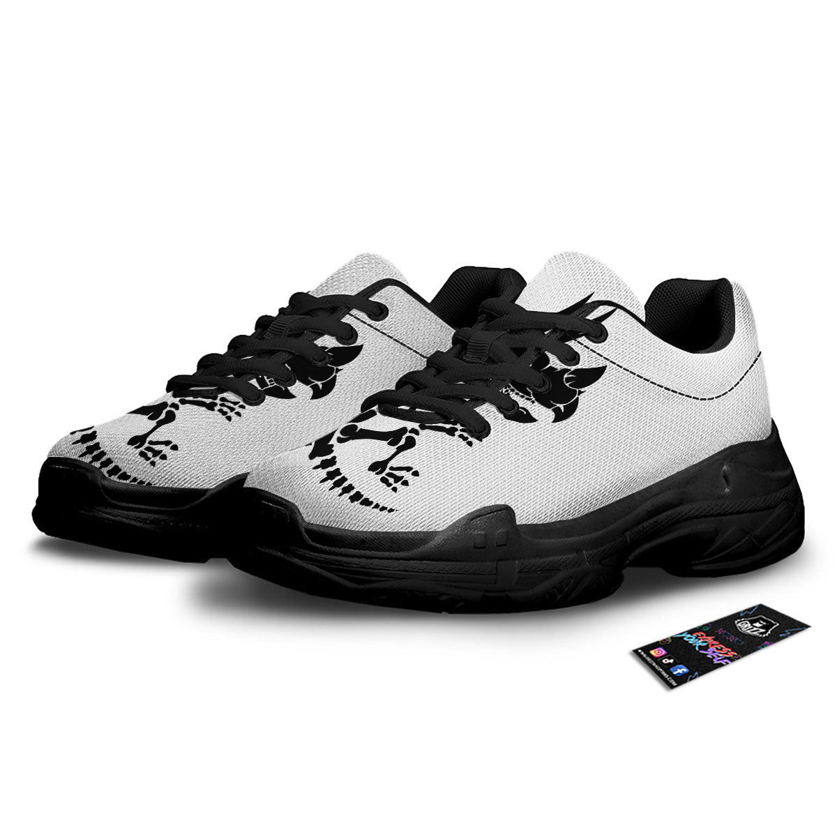 Fossil Dinosaur Monochrome Print Black Chunky Shoes-grizzshop