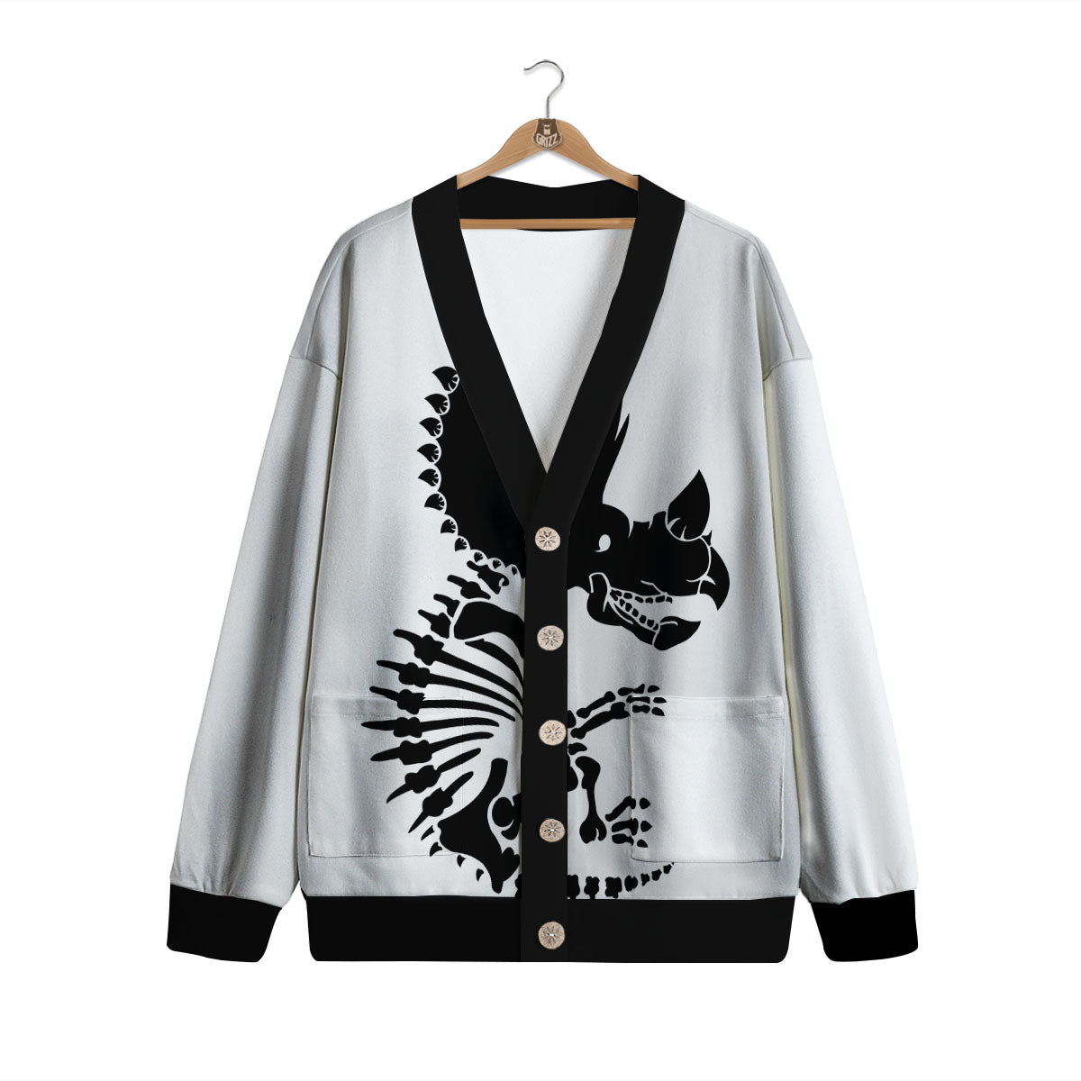 Fossil Dinosaur Monochrome Print Cardigan-grizzshop
