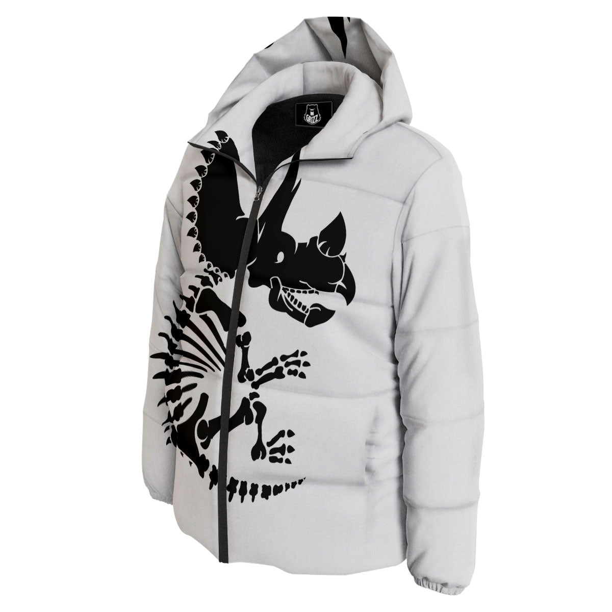 Fossil Dinosaur Monochrome Print Down Jacket-grizzshop