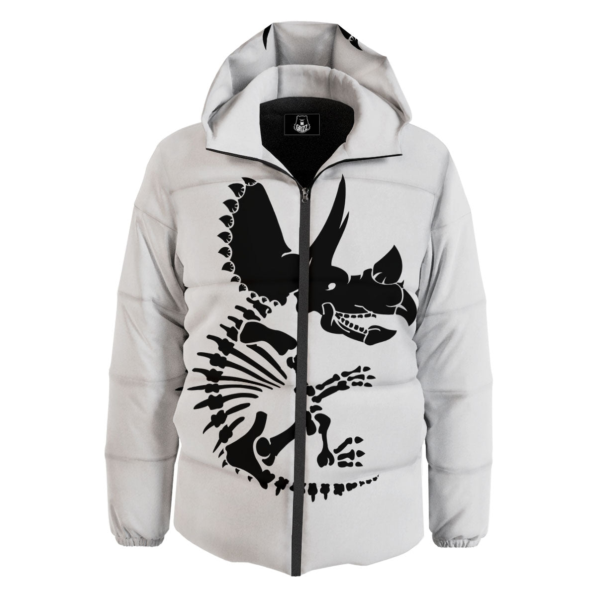 Fossil Dinosaur Monochrome Print Down Jacket-grizzshop