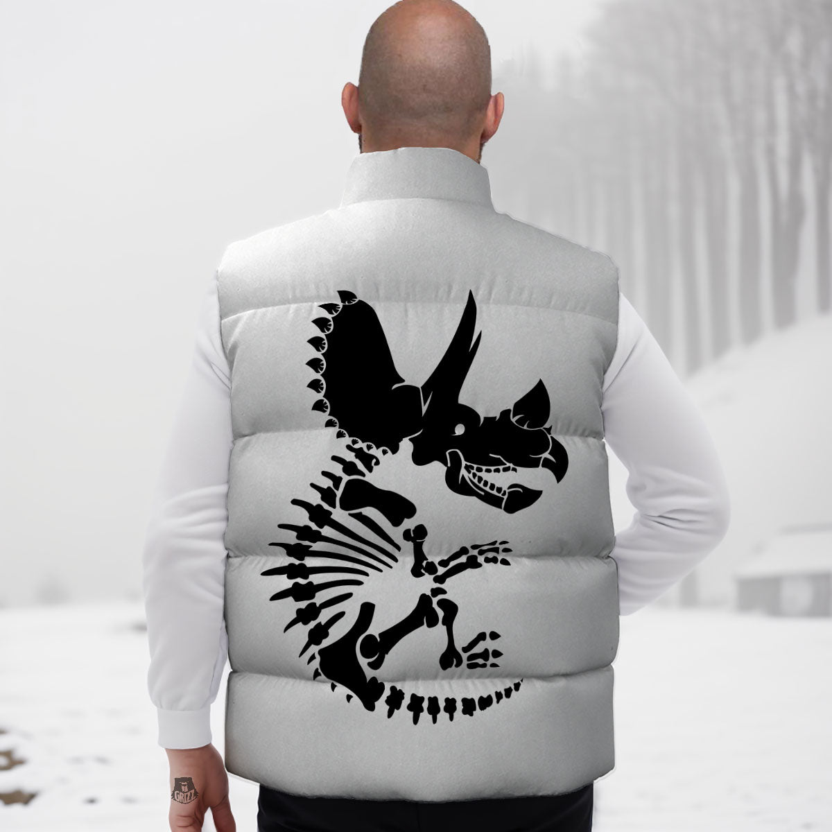 Fossil Dinosaur Monochrome Print Down Vest