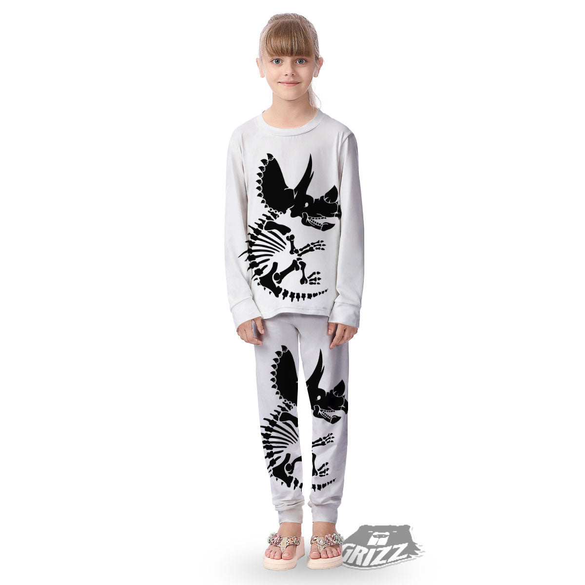Fossil Dinosaur Monochrome Print Kid's Pajamas-grizzshop