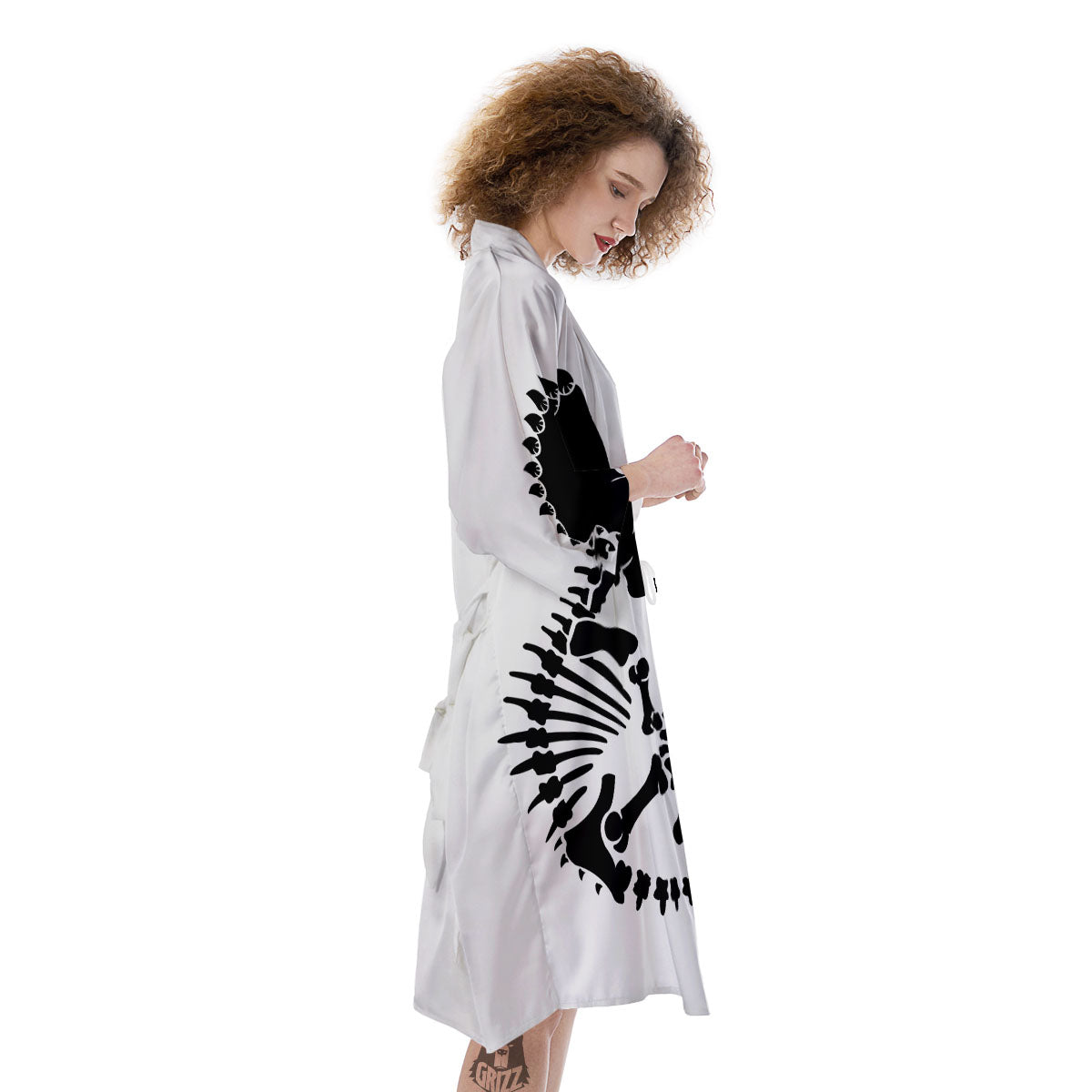 Fossil Dinosaur Monochrome Print Kimono-grizzshop