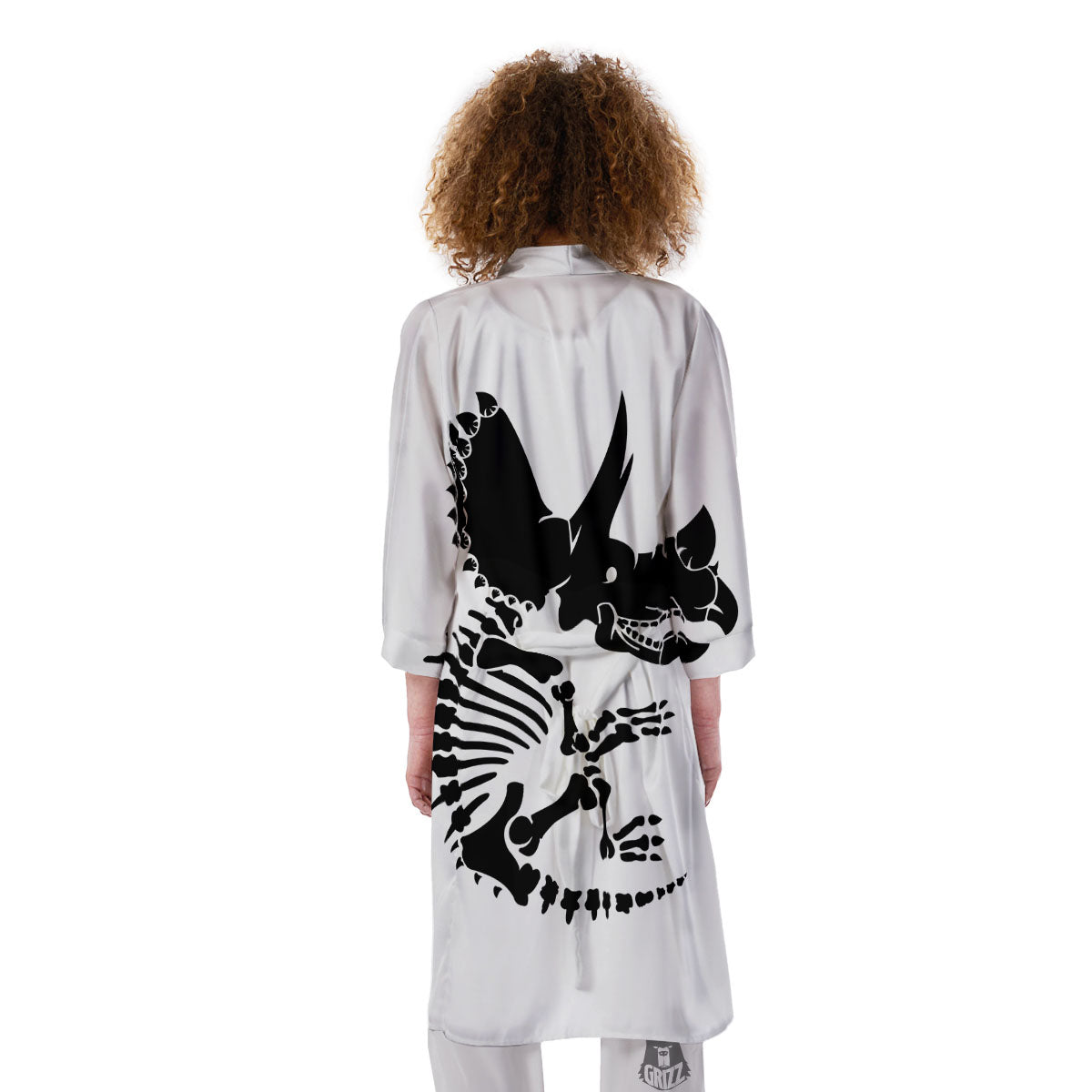Fossil Dinosaur Monochrome Print Kimono-grizzshop