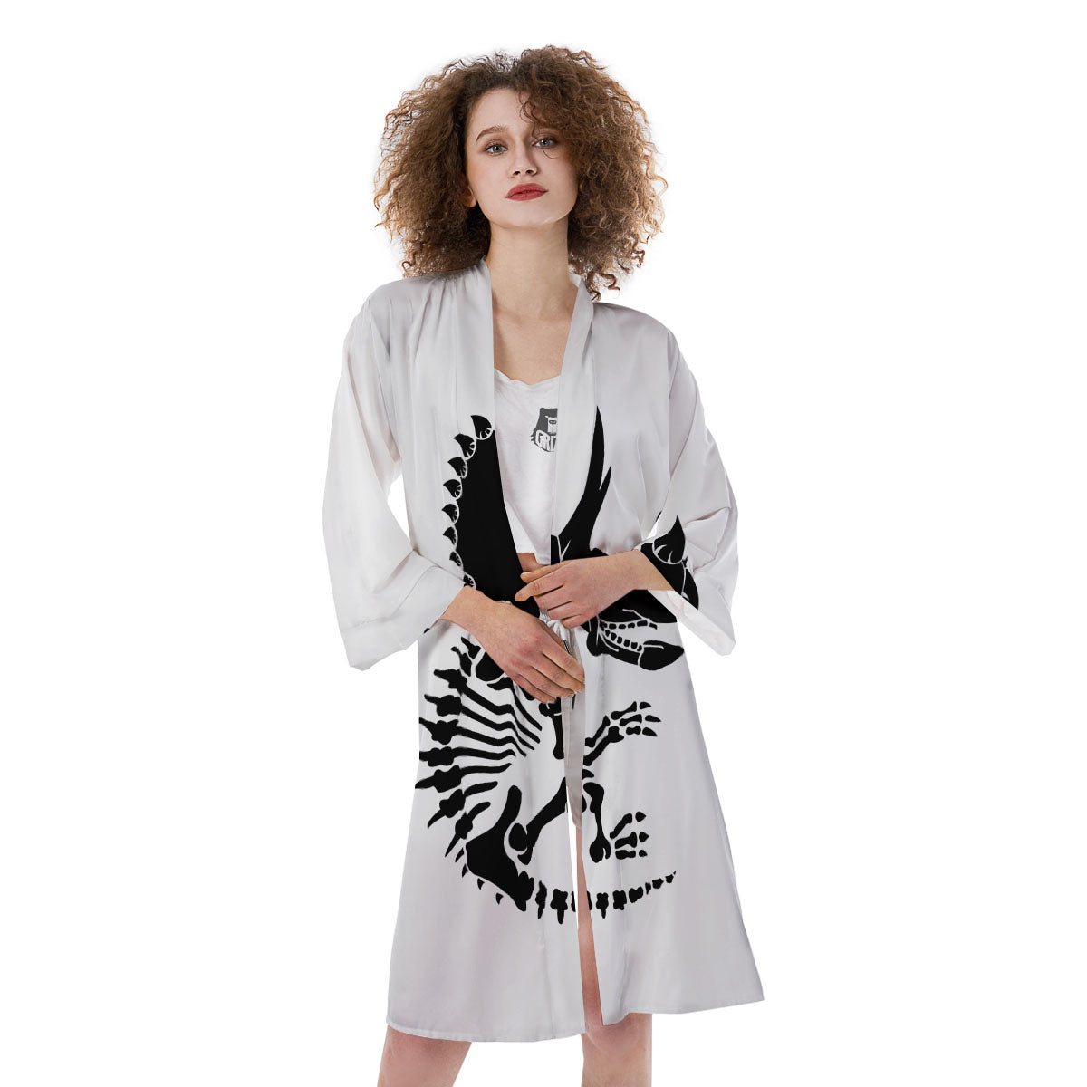 Fossil Dinosaur Monochrome Print Kimono-grizzshop