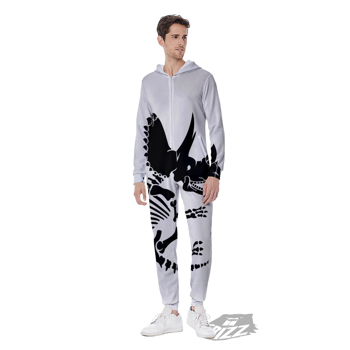 Fossil Dinosaur Monochrome Print Men's Jumpsuit-grizzshop