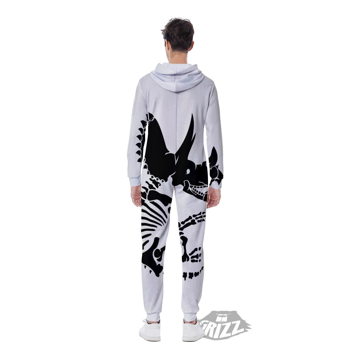 Fossil Dinosaur Monochrome Print Men's Jumpsuit-grizzshop