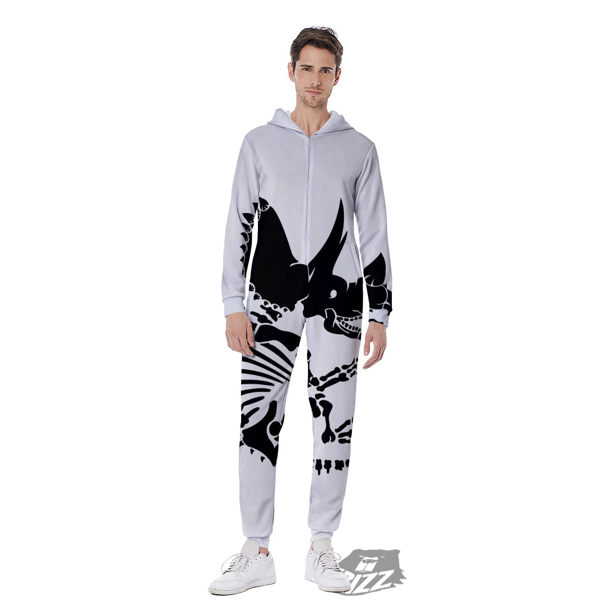 Fossil Dinosaur Monochrome Print Men's Jumpsuit-grizzshop