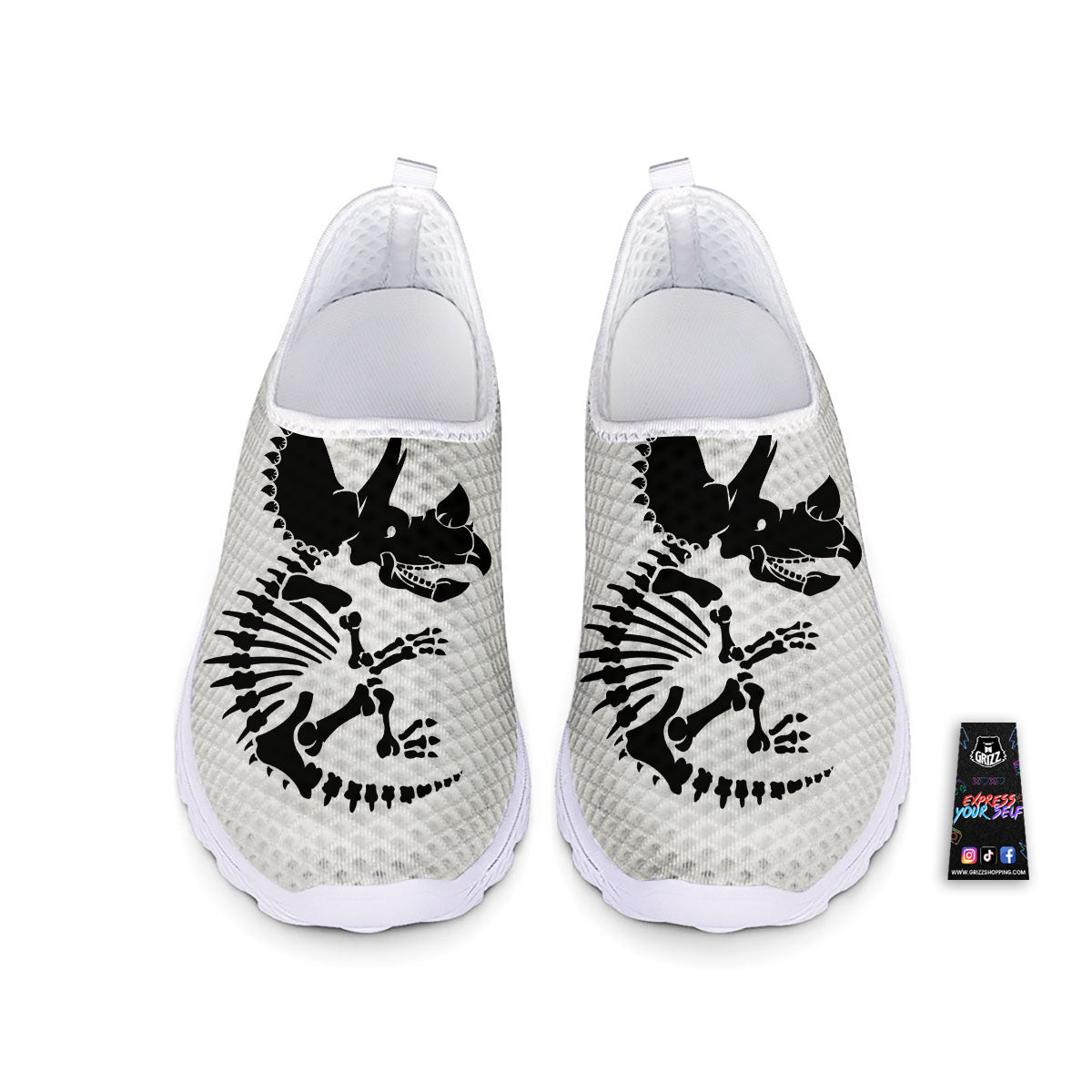 Fossil Dinosaur Monochrome Print Nurse Shoes-grizzshop