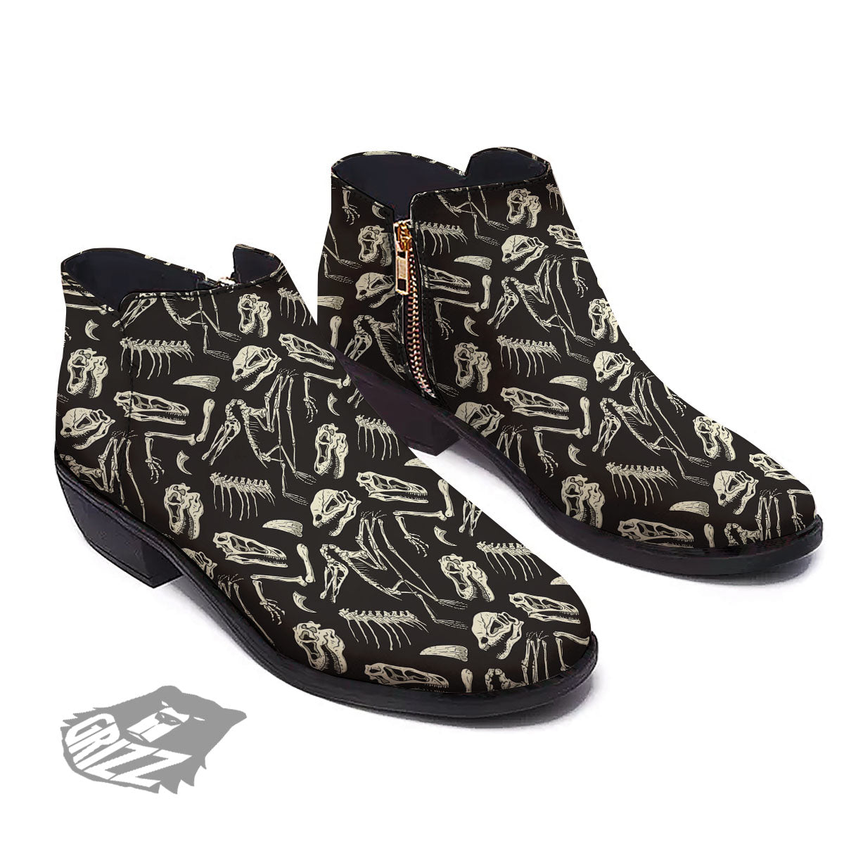 Fossil Dinosaur Monochrome Print Pattern Ankle Boots-grizzshop