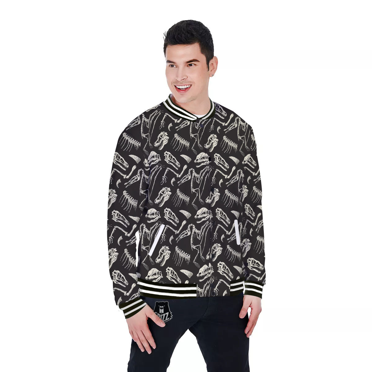 Fossil Dinosaur Monochrome Print Pattern Baseball Jacket-grizzshop