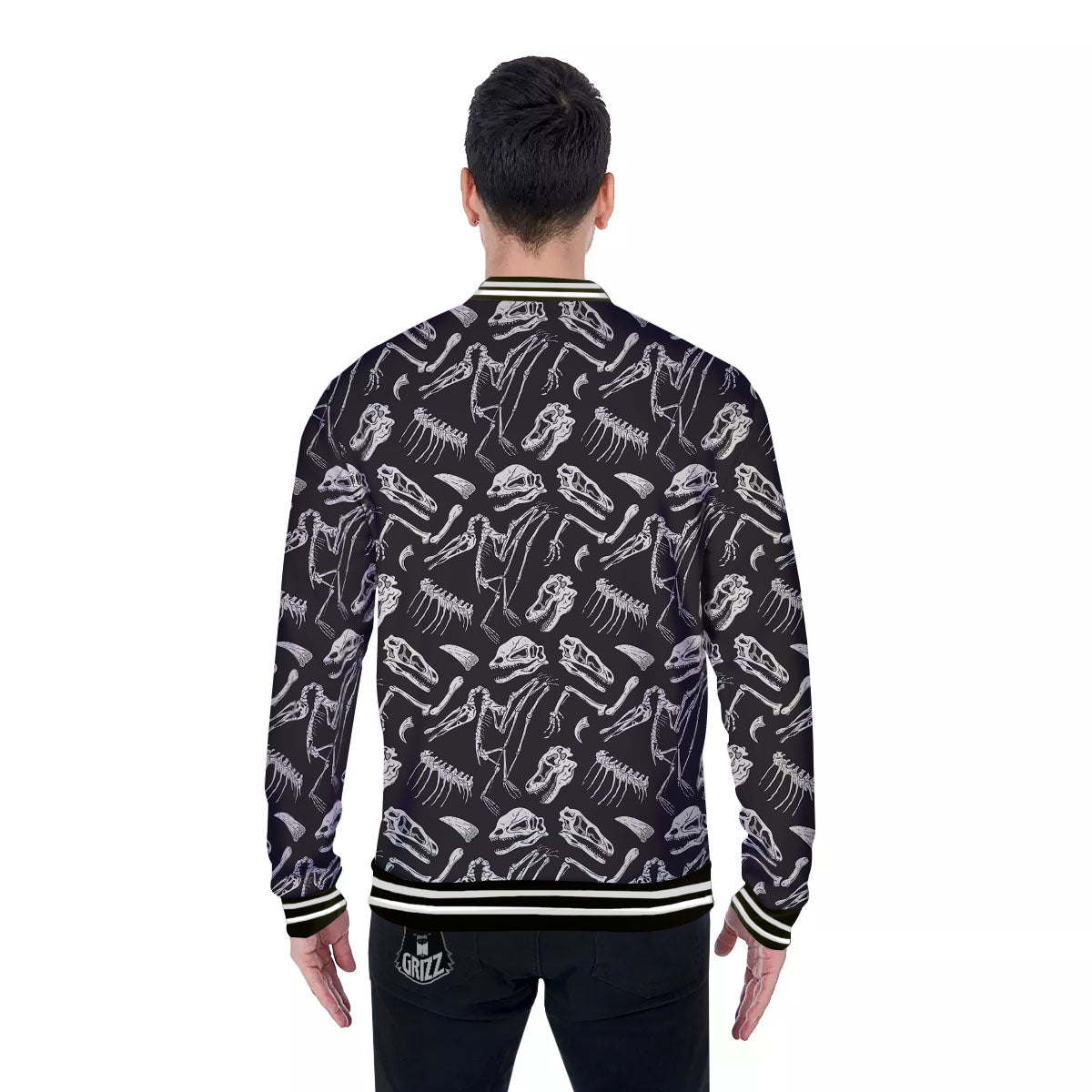Fossil Dinosaur Monochrome Print Pattern Baseball Jacket-grizzshop
