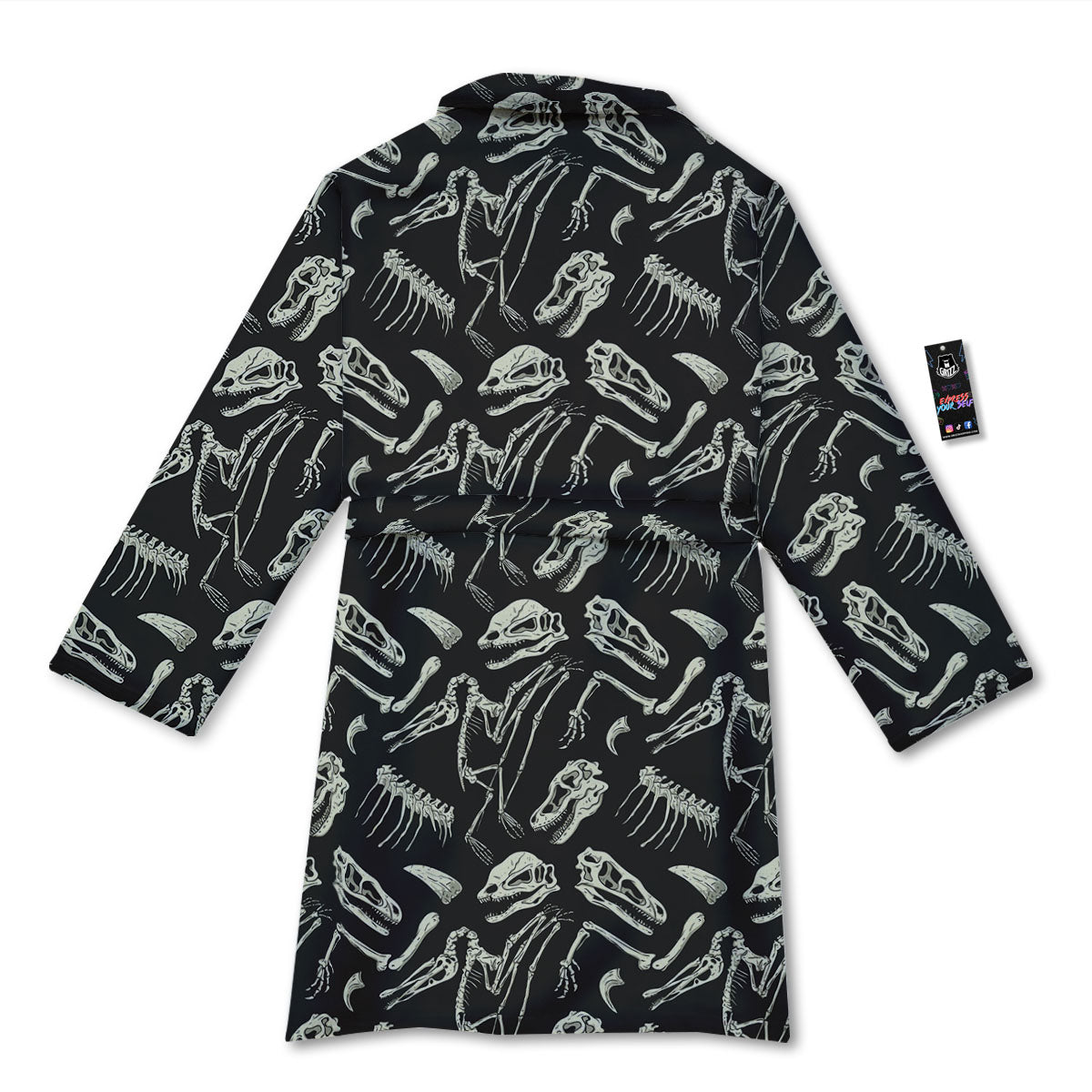 Fossil Dinosaur Monochrome Print Pattern Bathrobe-grizzshop