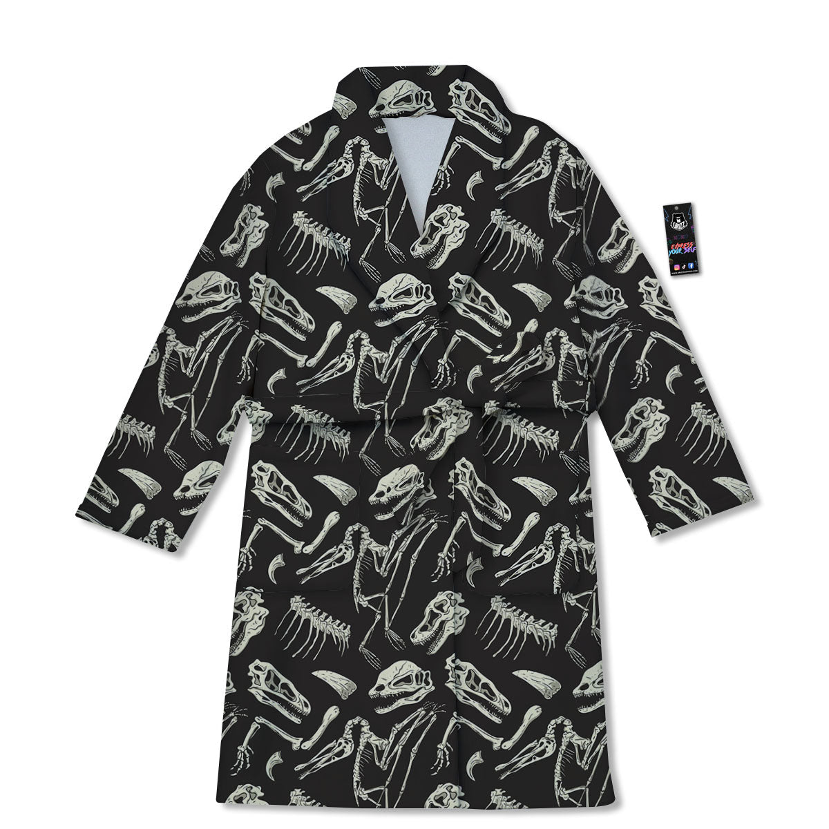Fossil Dinosaur Monochrome Print Pattern Bathrobe-grizzshop