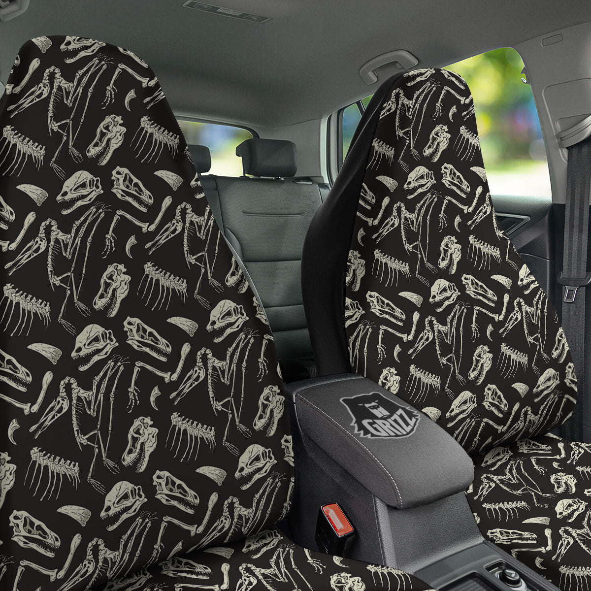 Fossil Dinosaur Monochrome Print Pattern Car Seat Covers-grizzshop