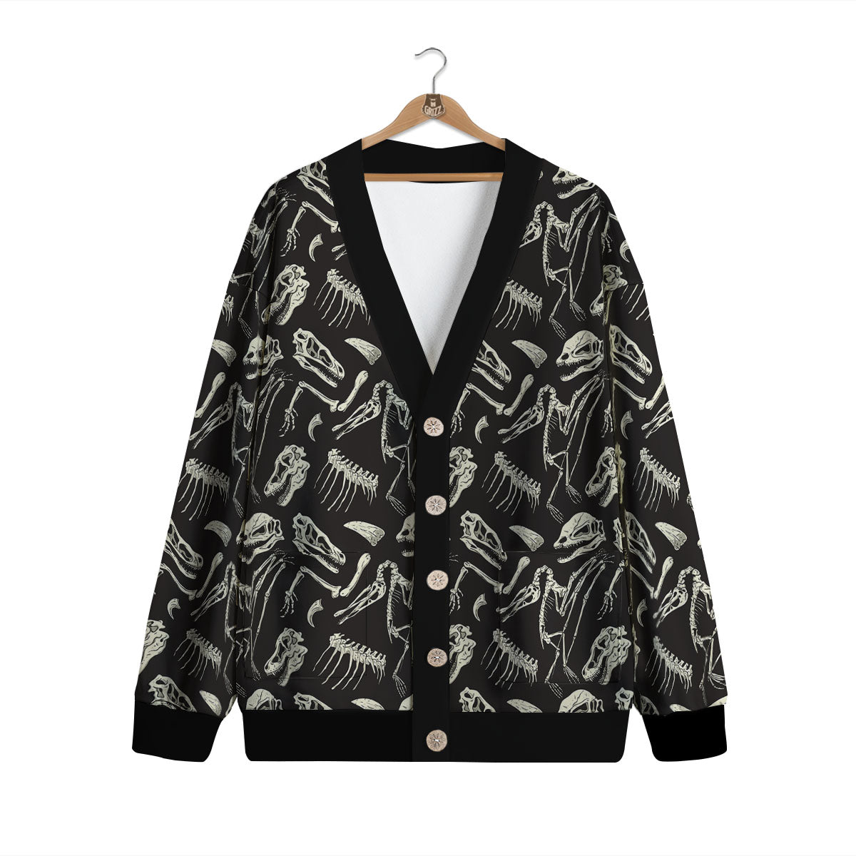 Fossil Dinosaur Monochrome Print Pattern Cardigan-grizzshop