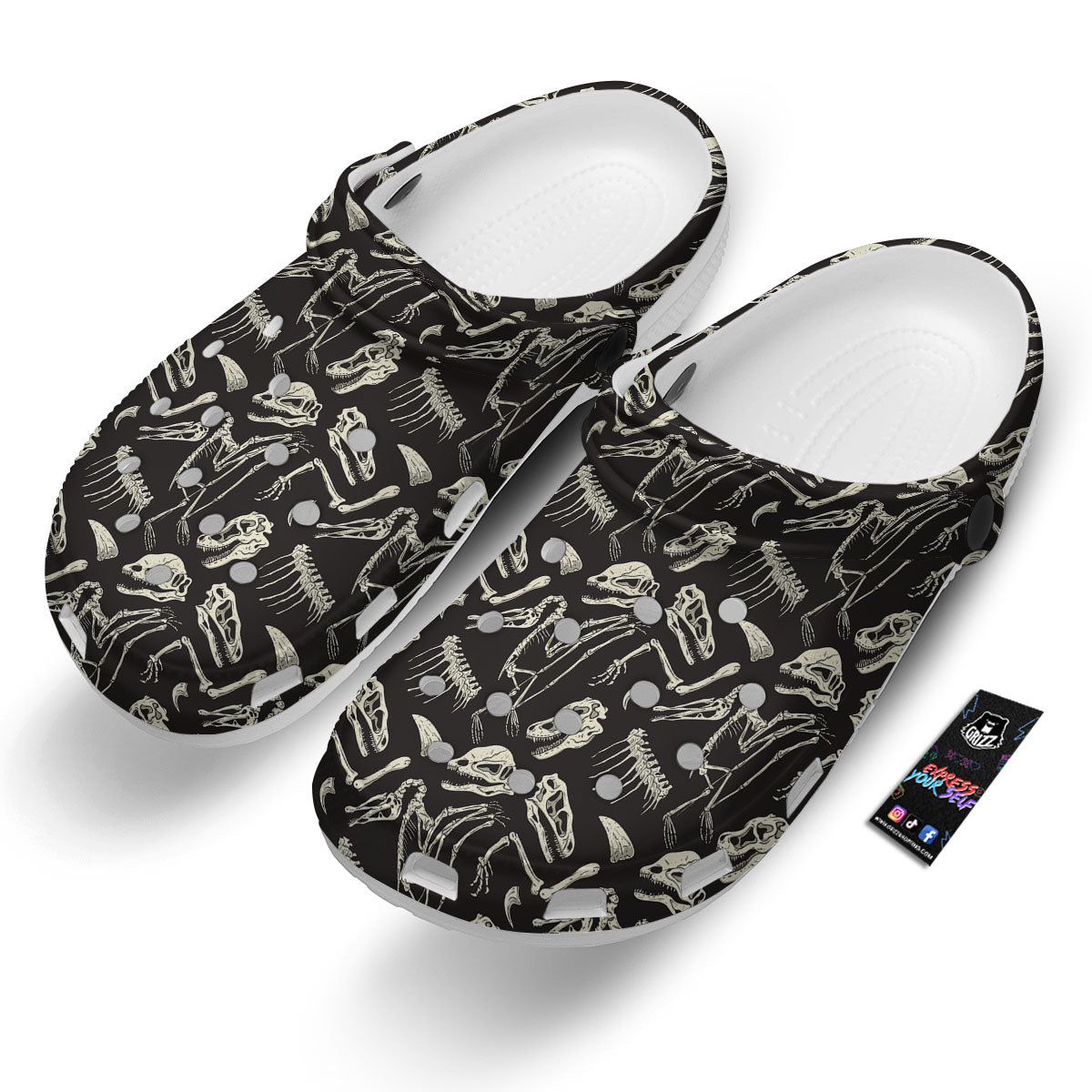 Fossil Dinosaur Monochrome Print Pattern Clog-grizzshop