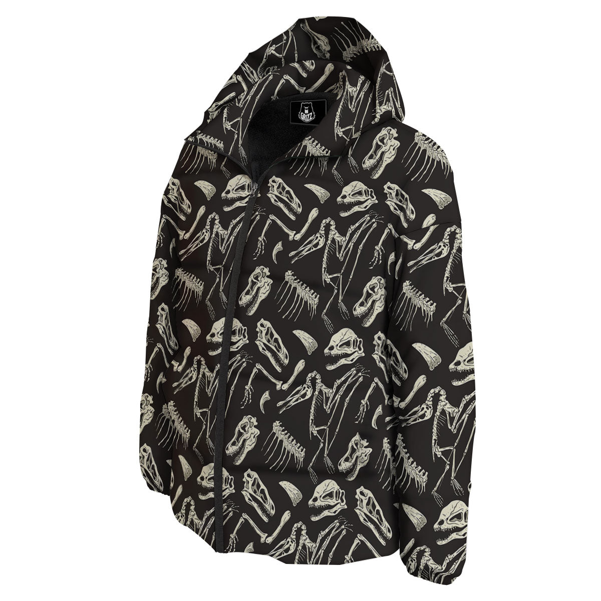 Fossil Dinosaur Monochrome Print Pattern Down Jacket-grizzshop