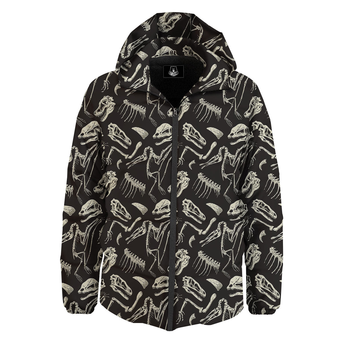 Fossil Dinosaur Monochrome Print Pattern Down Jacket-grizzshop