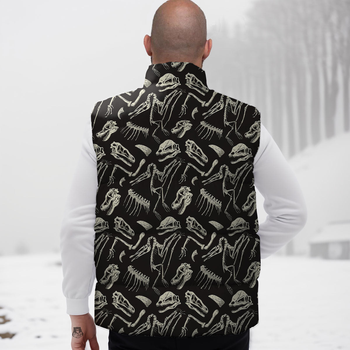 Fossil Dinosaur Monochrome Print Pattern Down Vest