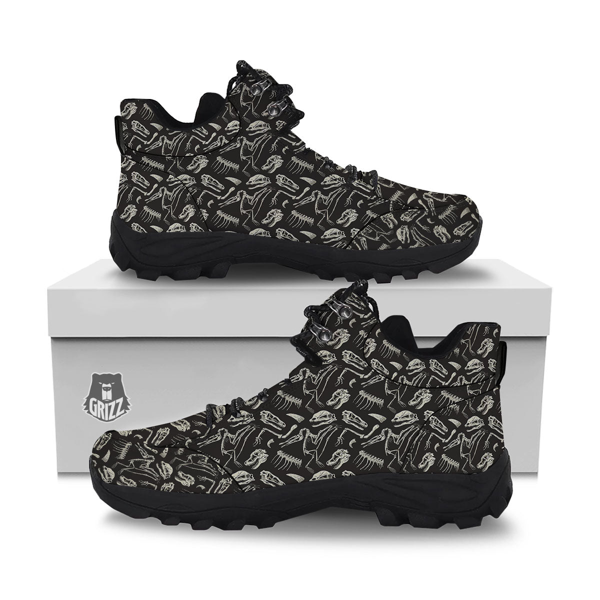 Fossil Dinosaur Monochrome Print Pattern Hiking Shoes-grizzshop