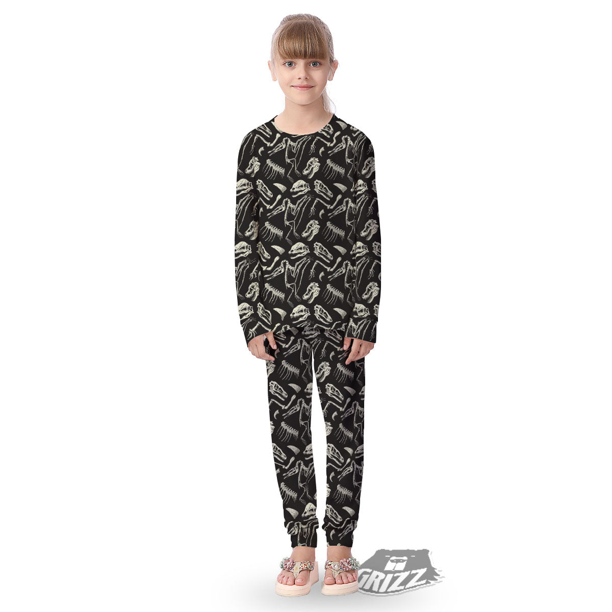 Fossil Dinosaur Monochrome Print Pattern Kid's Pajamas-grizzshop