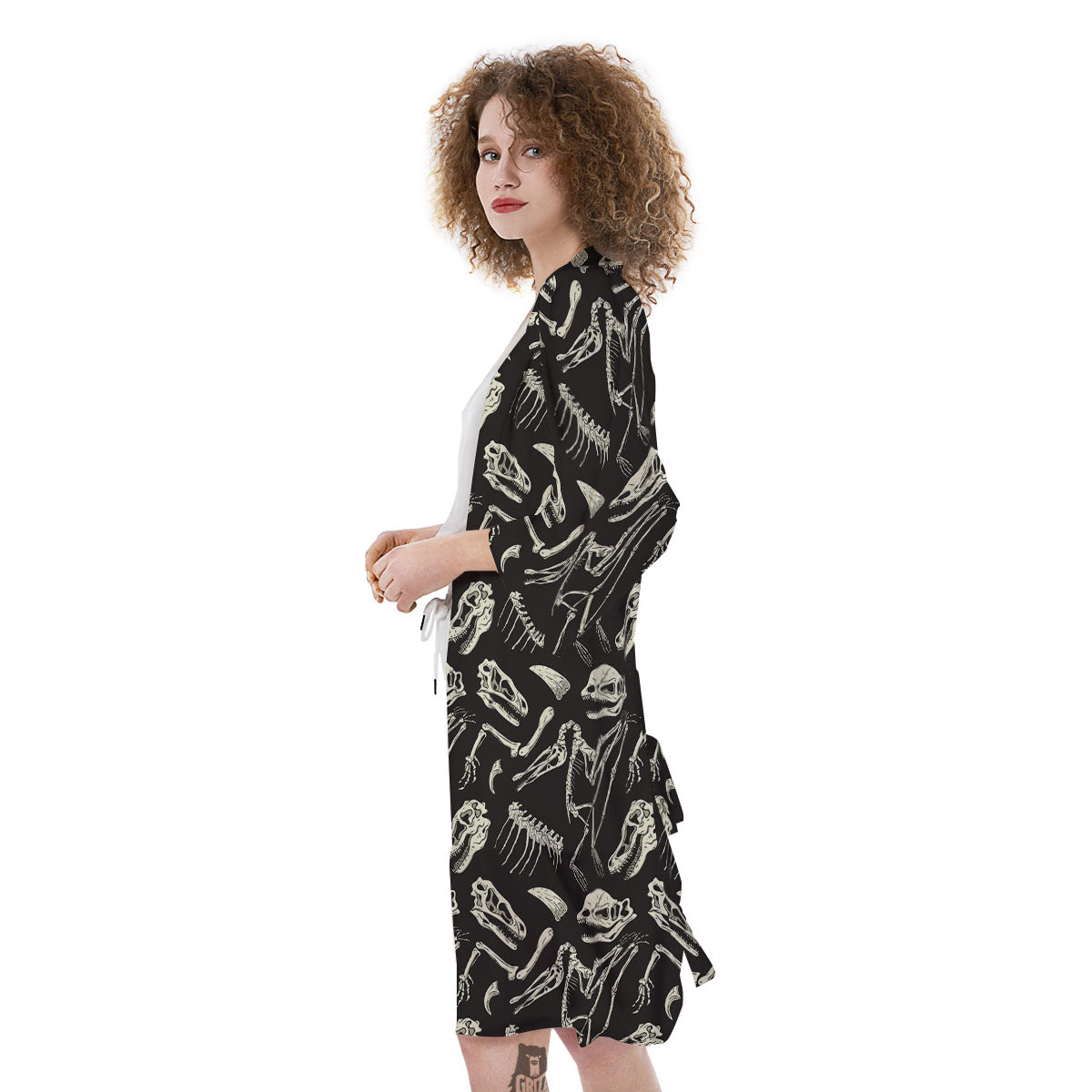 Fossil Dinosaur Monochrome Print Pattern Kimono-grizzshop