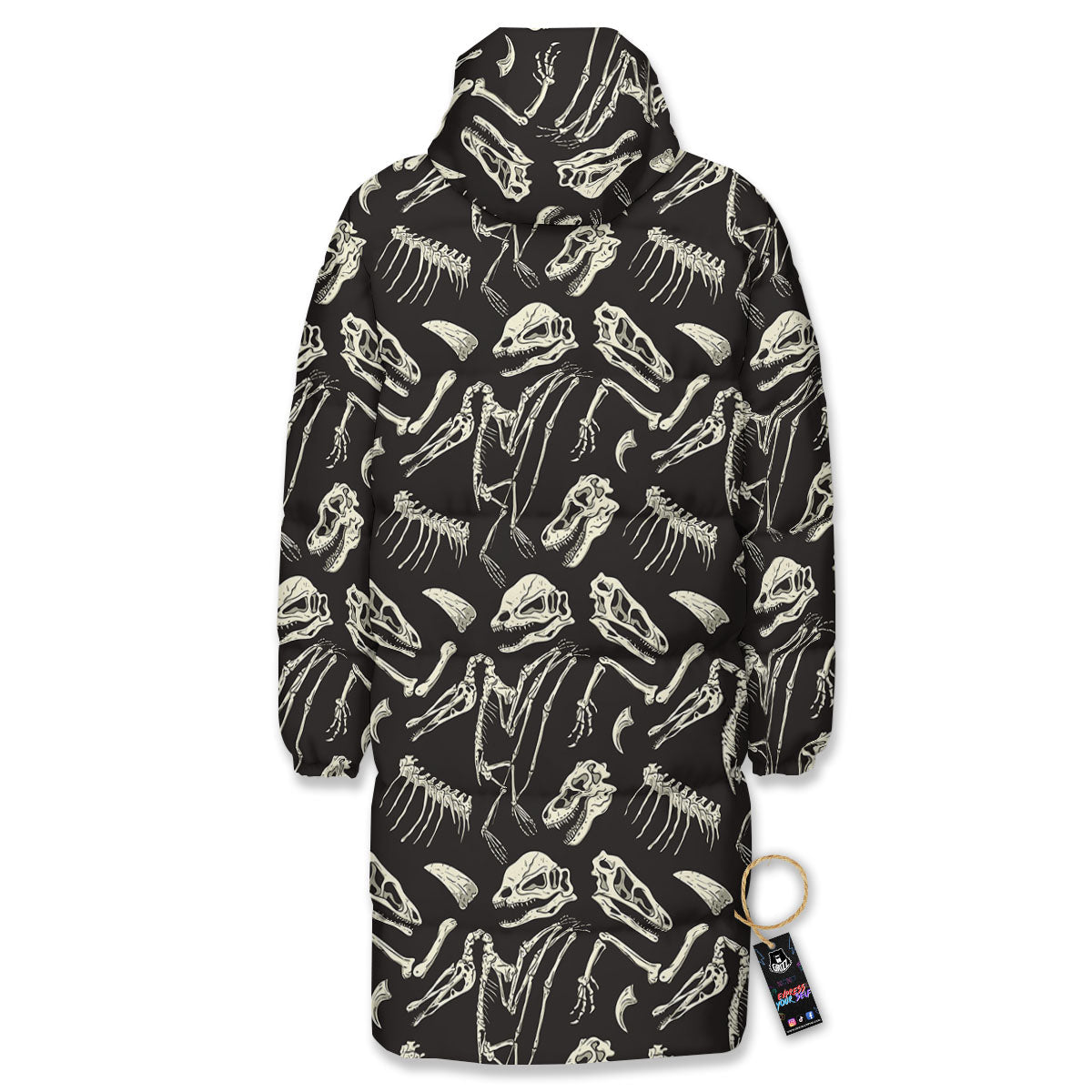 Fossil Dinosaur Monochrome Print Pattern Long Down Jacket-grizzshop
