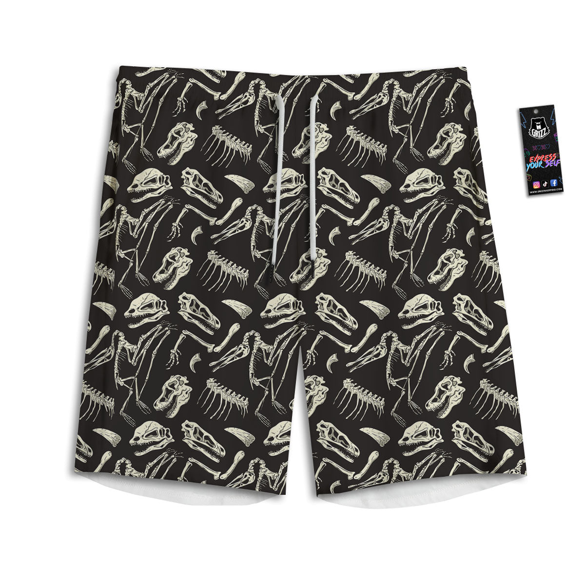 Fossil Dinosaur Monochrome Print Pattern Men's Athletic Shorts