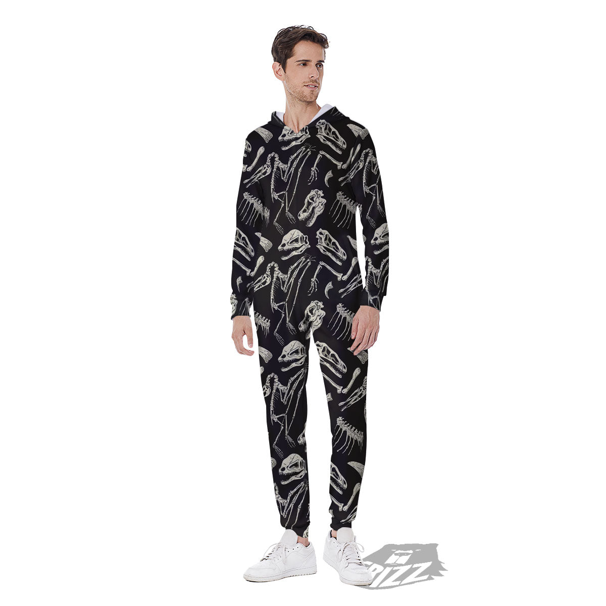 Fossil Dinosaur Monochrome Print Pattern Men's Jumpsuit-grizzshop