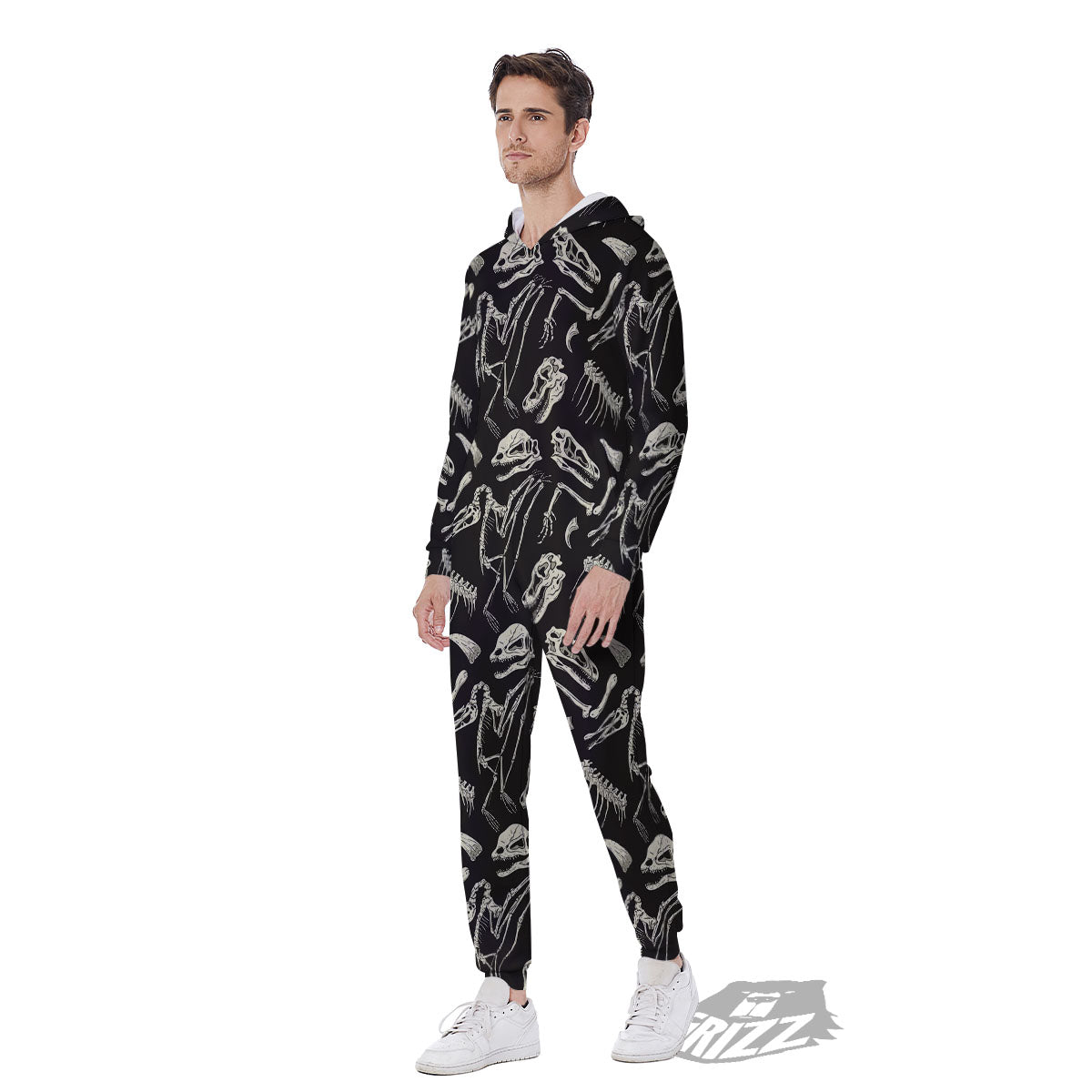 Fossil Dinosaur Monochrome Print Pattern Men's Jumpsuit-grizzshop