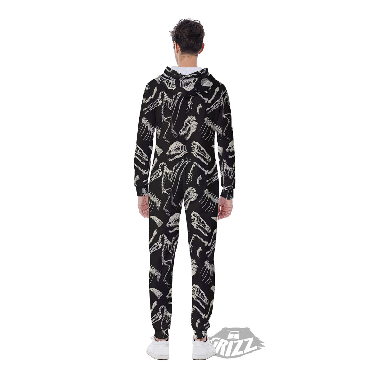 Fossil Dinosaur Monochrome Print Pattern Men's Jumpsuit-grizzshop