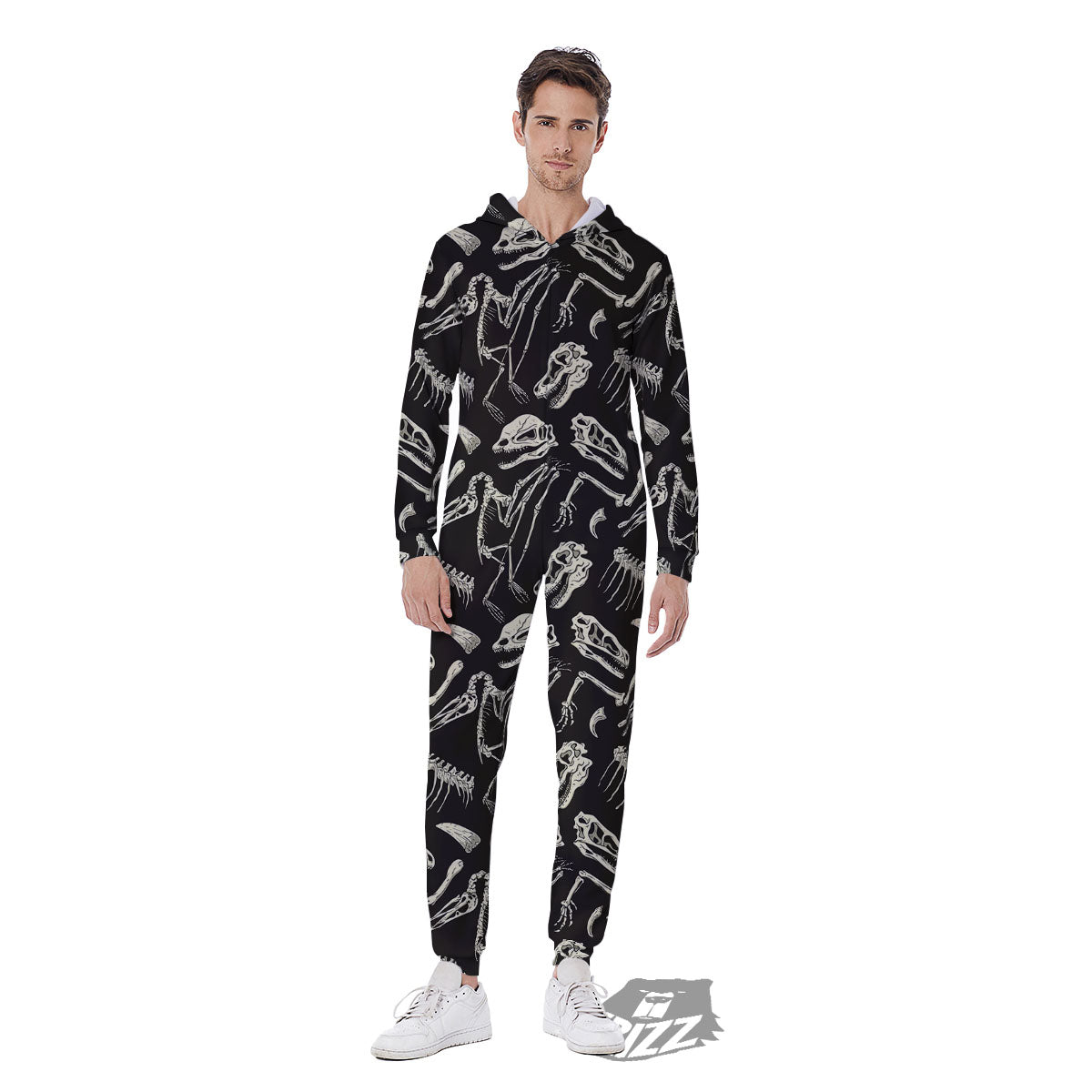 Fossil Dinosaur Monochrome Print Pattern Men's Jumpsuit-grizzshop