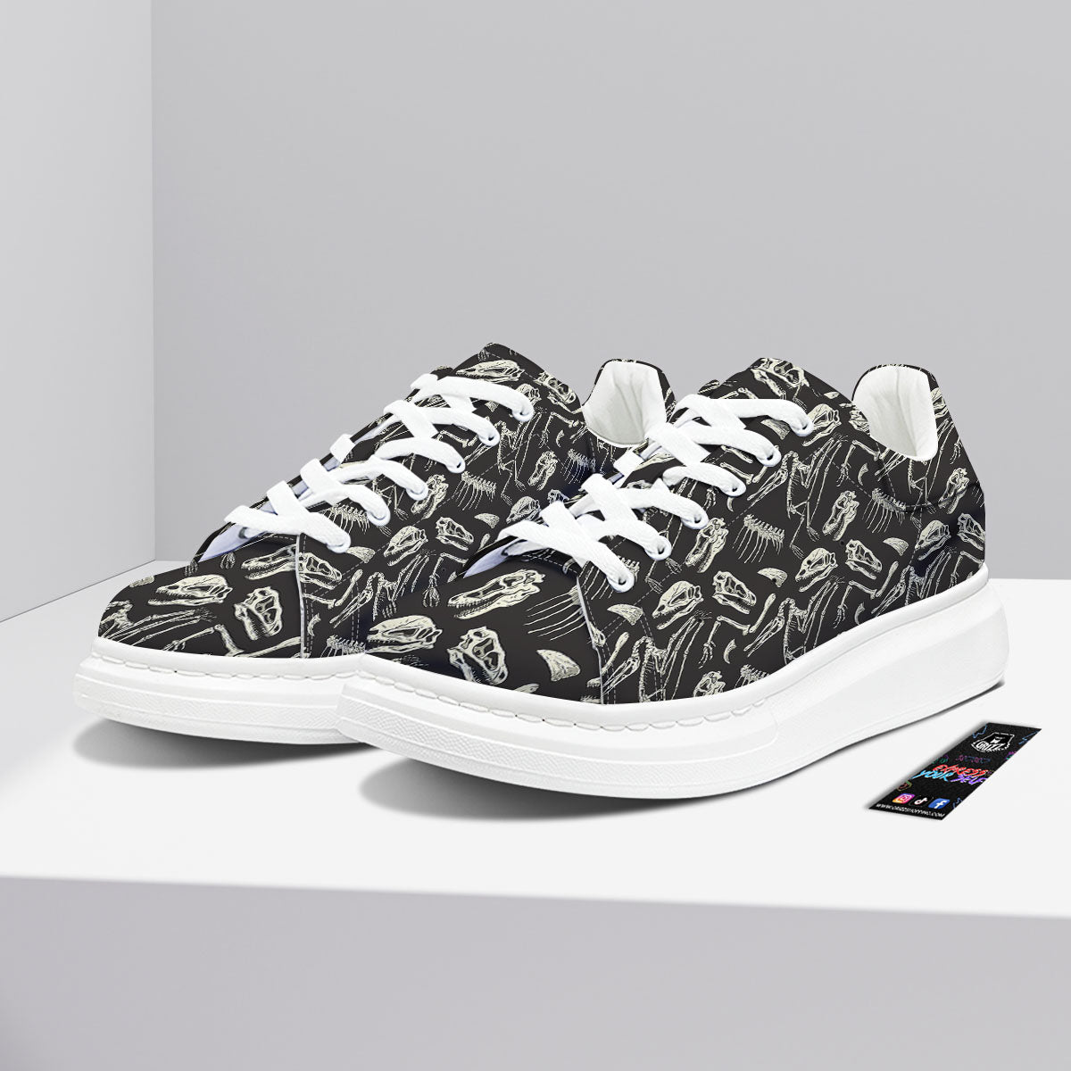 Fossil Dinosaur Monochrome Print Pattern Platform Shoes-grizzshop