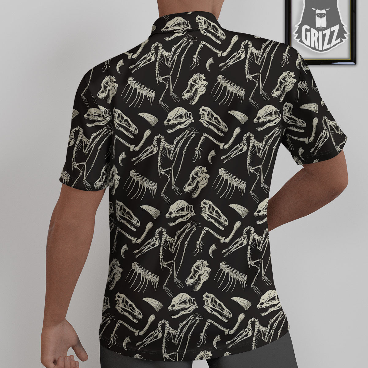 Fossil Dinosaur Monochrome Print Pattern Untucked Shirts-grizzshop