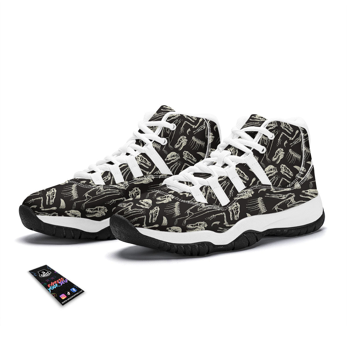 Fossil Dinosaur Monochrome Print Pattern White Bball Shoes-grizzshop
