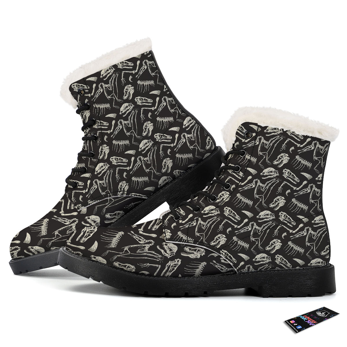 Fossil Dinosaur Monochrome Print Pattern Winter Boots-grizzshop