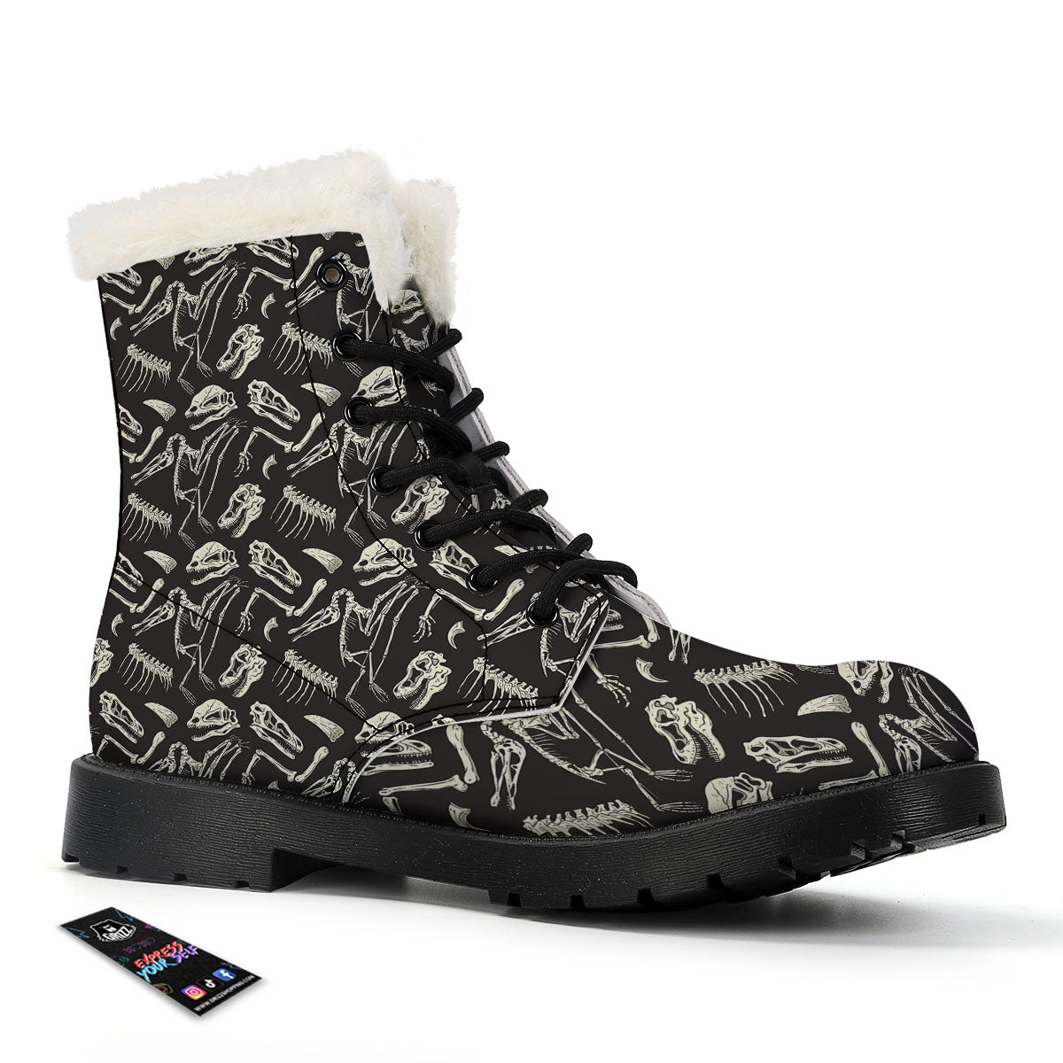 Fossil Dinosaur Monochrome Print Pattern Winter Boots-grizzshop