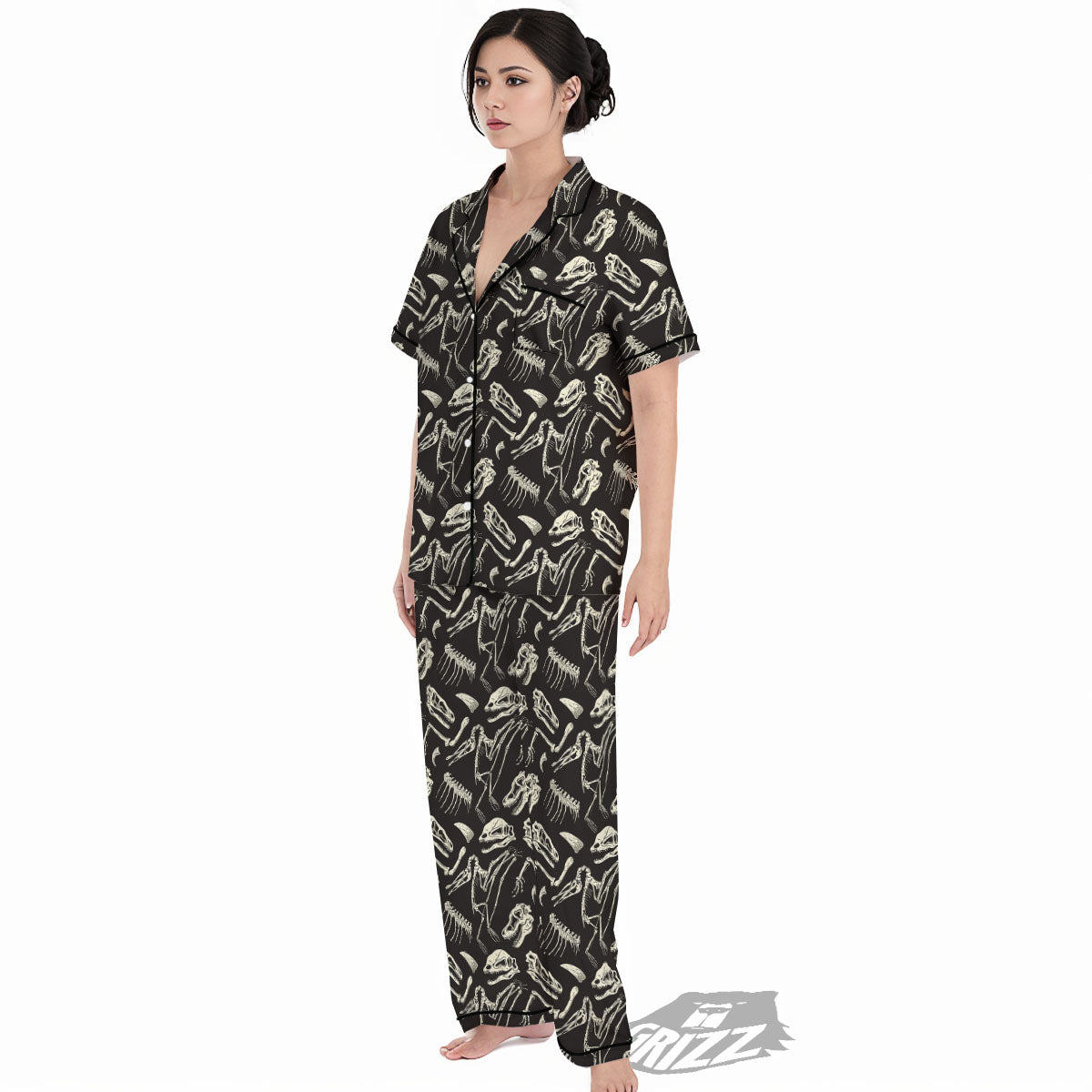 Fossil Dinosaur Monochrome Print Pattern Women's Pajamas Set-grizzshop