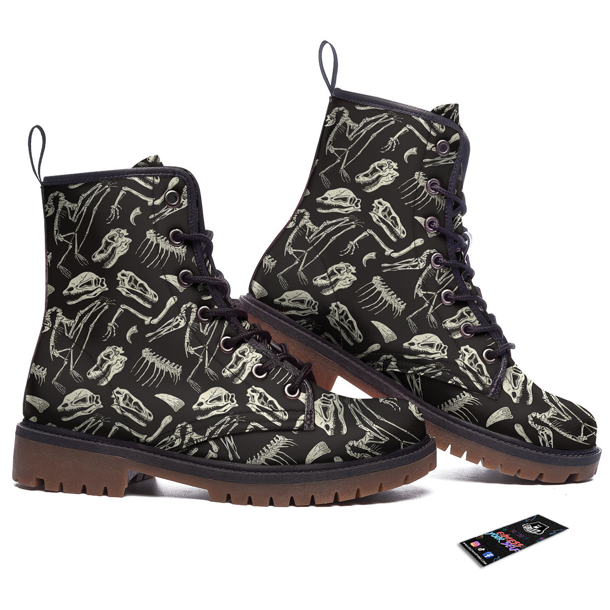 Fossil Dinosaur Monochrome Print Pattern Work Boots-grizzshop