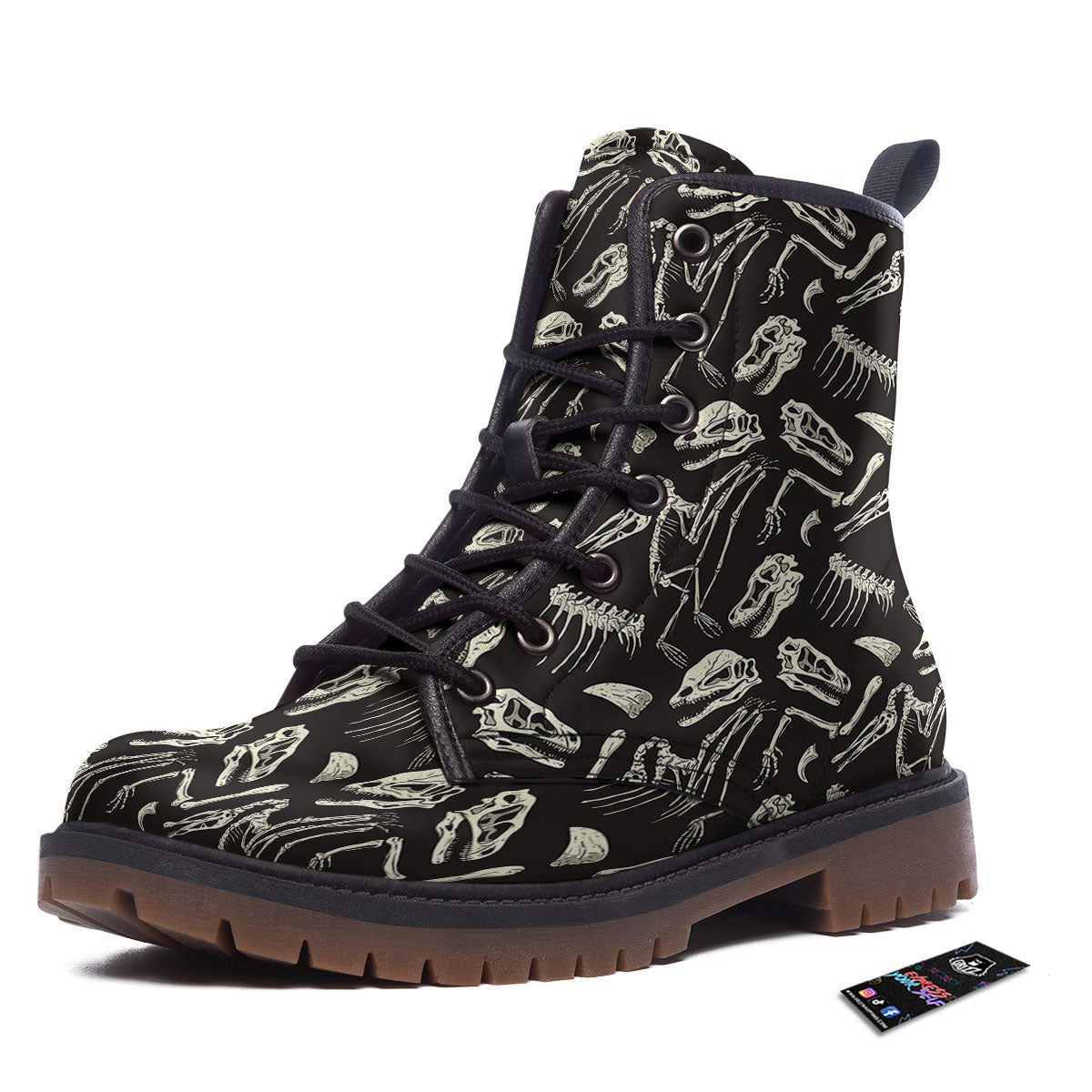 Fossil Dinosaur Monochrome Print Pattern Work Boots-grizzshop