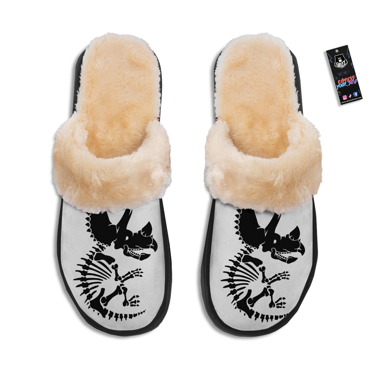 Fossil Dinosaur Monochrome Print Slippers-grizzshop