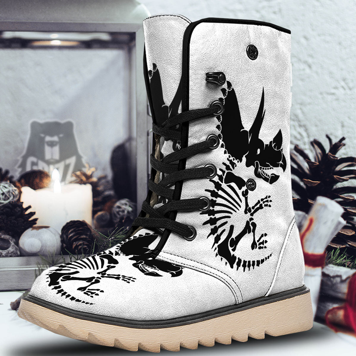 Fossil Dinosaur Monochrome Print Snow Boots-grizzshop