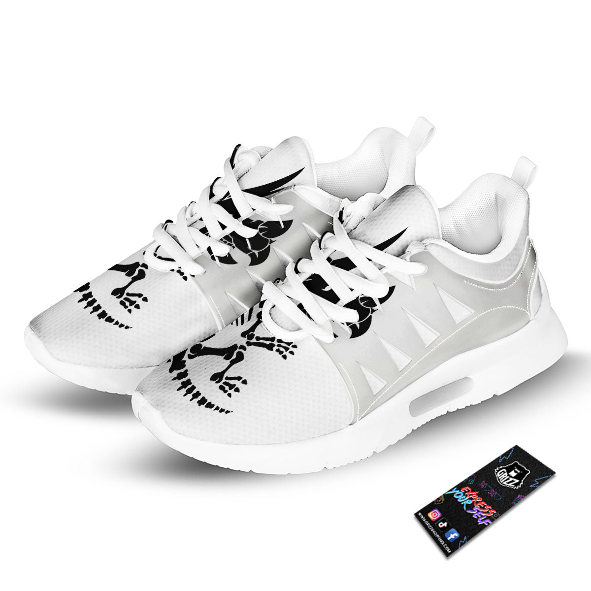 Fossil Dinosaur Monochrome Print Tennis Shoes-grizzshop