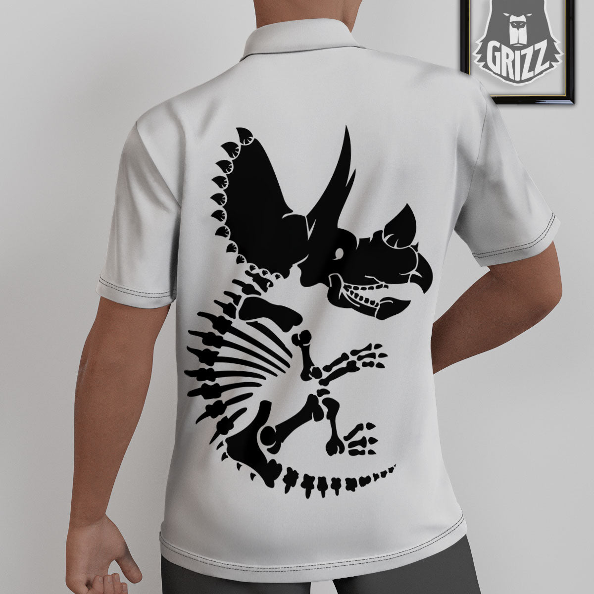Fossil Dinosaur Monochrome Print Untucked Shirts-grizzshop