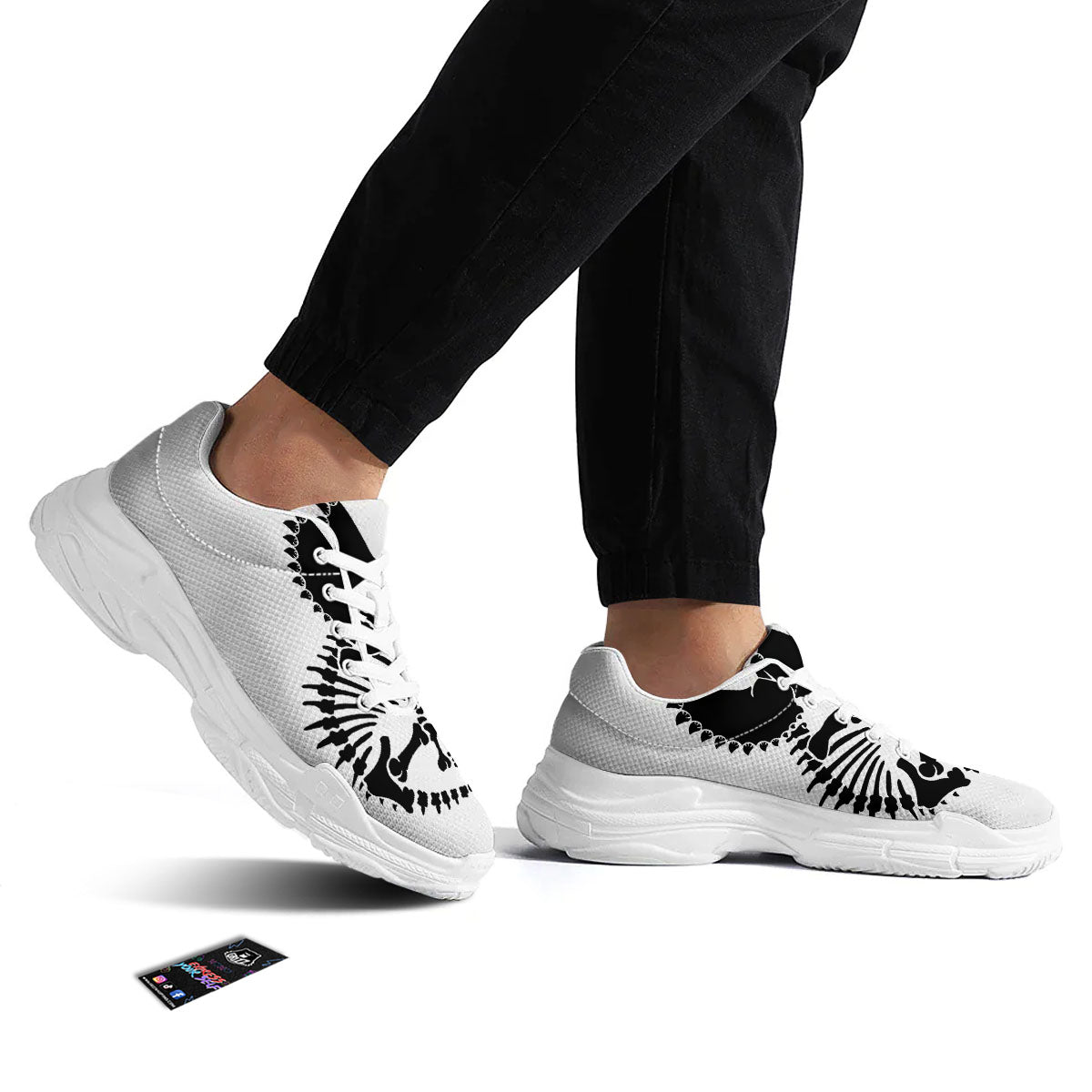 Fossil Dinosaur Monochrome Print White Chunky Shoes-grizzshop